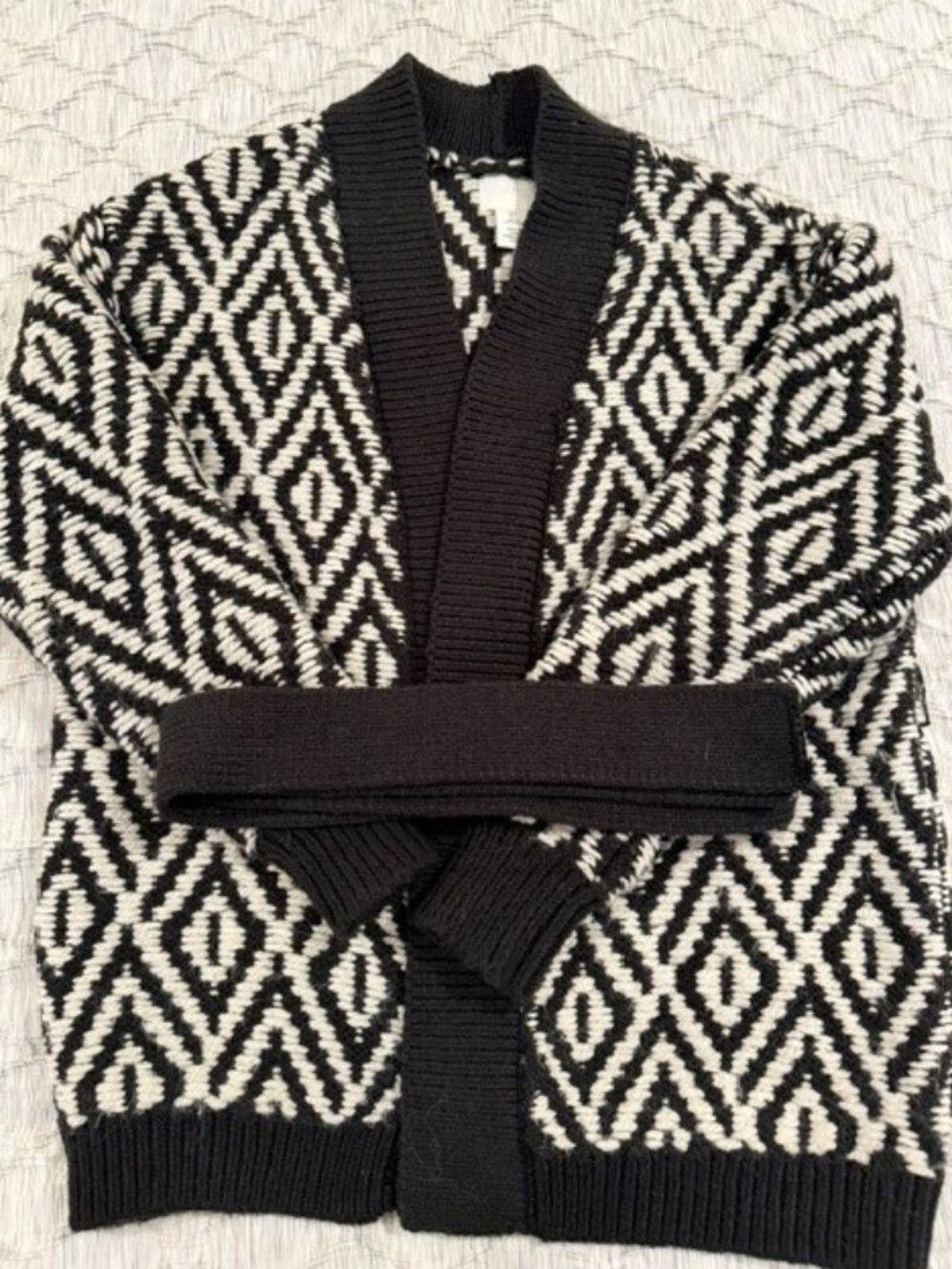H&M Black & White Cable Knit Sweater with Sash